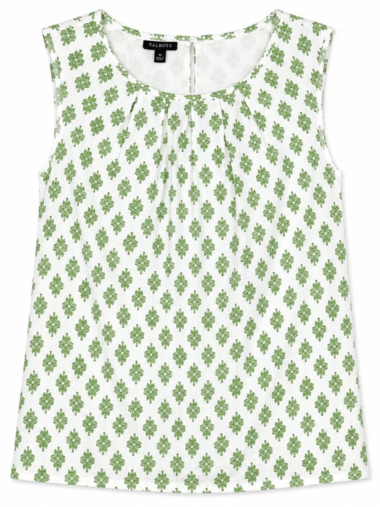Talbots Tops - Talbots Women’s 16 Top White Green Geometric Floral Print Sleeveless Blouse‎
